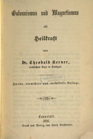 Galvanismus und Magnetismus als Heilkraft