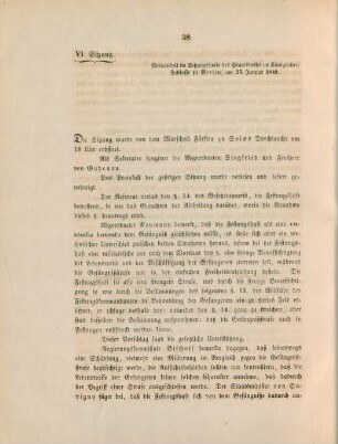 VI. Sitzung. Verhandelt .. zu Berlin, am 25. Januar 1848