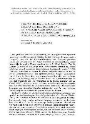 Syntaktische und semantische Valenz bei deutschen und entsprechenden spanischen Verben im Rahmen eines modular-integrativen Beschreibungsmodells