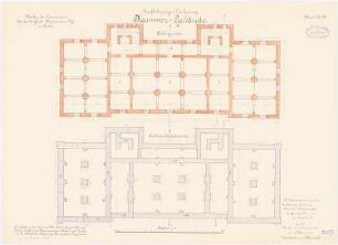 Kaserne des 4. Garderegiments zu Fuß, Berlin-Moabit: Kammergebäude: Grundriss Fundamente, Kellergeschoss 1:100