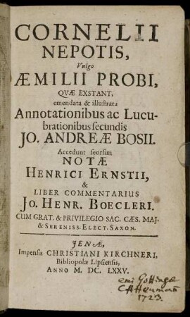 Cornelii Nepotis, Vulgo Aemilii Probi, Quae Exstant