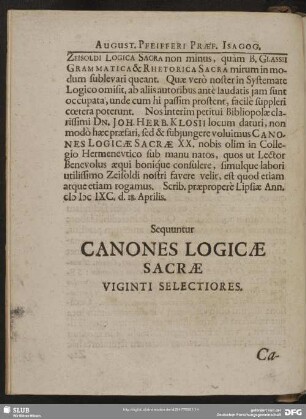 Sequuntur Canones Logicae Sacrae Viginti Selectores
