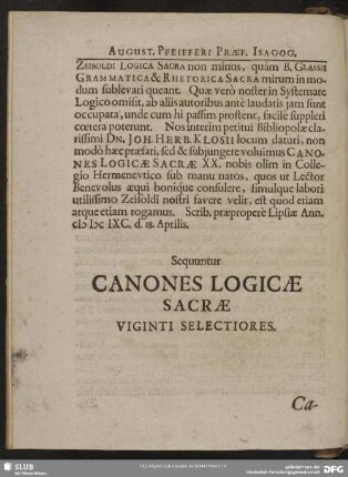 Sequuntur Canones Logicae Sacrae Viginti Selectores