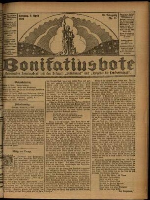 Erste Ausgabe vom Sonntag, den 09. April 1922.