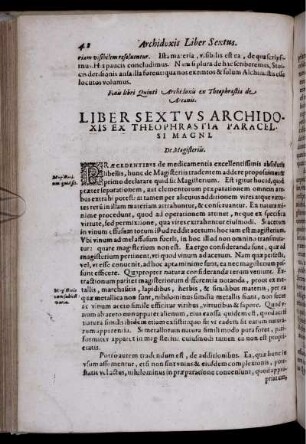 Liber Sextus Archidoxis Ex Theophrastia Paracelsi Magni