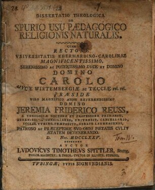 Diss. de spurio usu paedagogico religionis naturalis