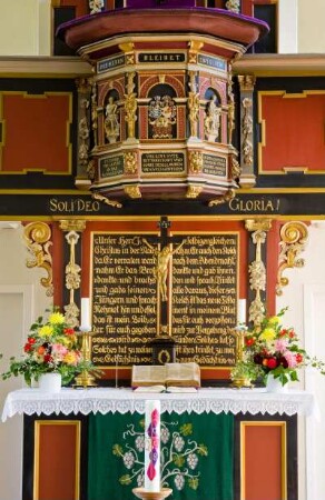 Deutschland. Niedersachsen. Selsingen. Sankt Lambertikirche. 1725. Kanzelaltar von 1642. Detail