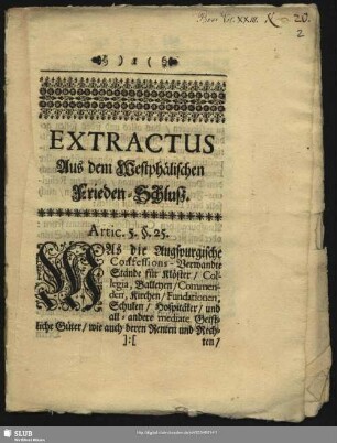 Extractus Aus dem Westphälischen Frieden-Schluß