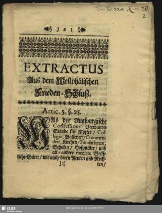 Extractus Aus dem Westphälischen Frieden-Schluß