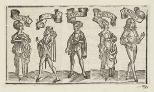 Bachis, Clivio, Syrus, Phrygia und Dromo, erstmals erschienen in: "Terentius", Straßburg 1496, fol. LXXVII (verso)
