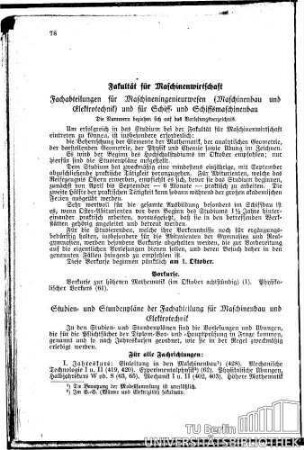 Fakultät für Maschinenwirtschaft Studien- und Stundenpläne der Fachabteilungen für Maschinenbau und Elektrotechnik