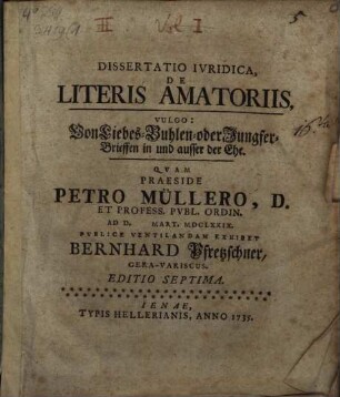Diss. iur. de literis amatoriis