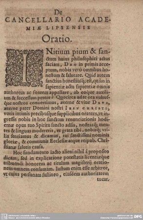 DE CANCELLARIO ACADEMIAE LIPSENSIS Oratio.