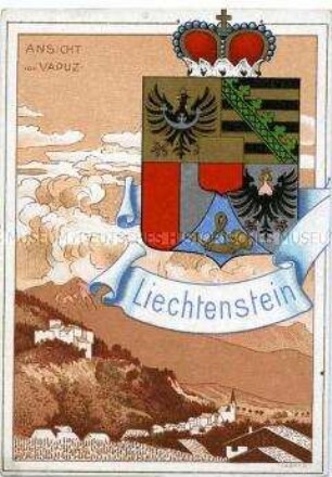 Postkarte mit Wappen des Fürstentums Liechtenstein