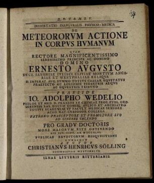 Dissertatio Inauguralis Physico-Medica De Meteororum Actione In Corpus Humanum