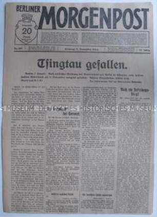 Tageszeitung "Berliner Morgenpost" zur Einnahme von Tsingtau durch die Japaner