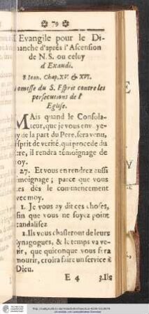 L'Evangile pour le Dimanche d'aprés l' Ascension de N. S. ou celuy d' Exaudi