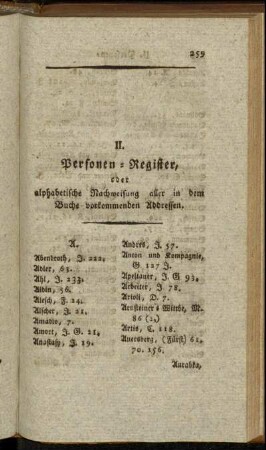 II. Personen-Register, oder alphabetische Nachweisung aller in dem Buche vorkommenden Addressen.
