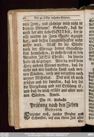 Die IX. Andacht. Prüfung nach den Zehen Geboten.