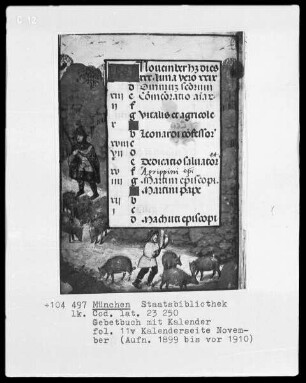 Gebetbuch mit Kalender — Kalenderseite November mit einer Miniatur, Folio 11verso