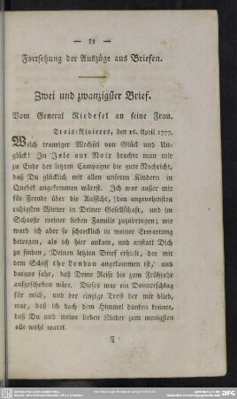 Zwei und zwanzigster Brief. Vom General Riedesel an seine Frau : Trois-Rivieres, den 16. April 1777