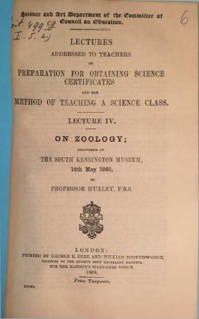 On zoology : delivered at The South Kensington Museum, 14th May 1860