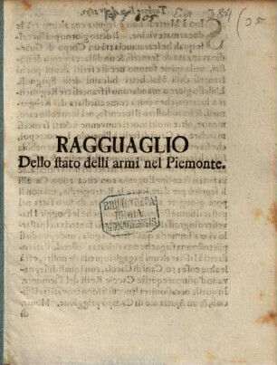 Ragguaglio dello stato delli armi nel Piemonte
