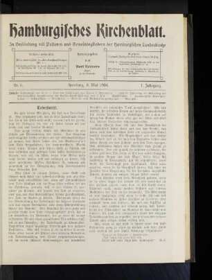 Nr. 6. Hamburg, 8. Mai 1904. 1. Jahrgang.