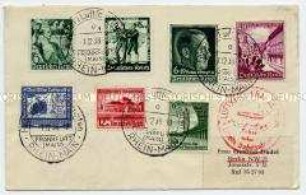 Briefumschlag mit Sonderbriefmarken und -stempeln zum Flug- und Luftschiffhafen Rhein-Main