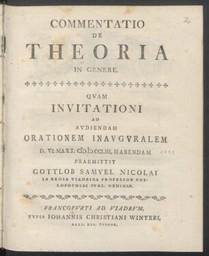 Commentatio De Theoria In Genere
