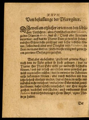 XXVII. Von bestallunge der Pfarrgüter.