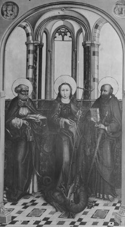 Linker Innenflügel, Außenseite: Madonna, Petrus und Paulus