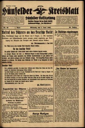 Erste Ausgabe vom Mittwoch, den 05. Juni 1940.