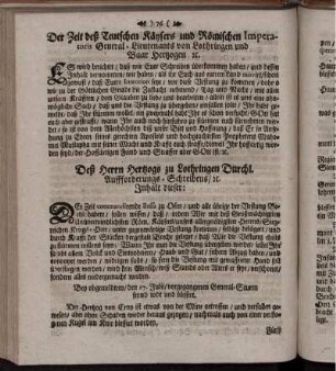 Der zeit deß Teutschen Käysers und Römischen Imperatoris General-Lieutenants von Lothringen und Baar Hertzogen