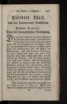 Erstes Capitel, Von der monathlichen Reinigung.