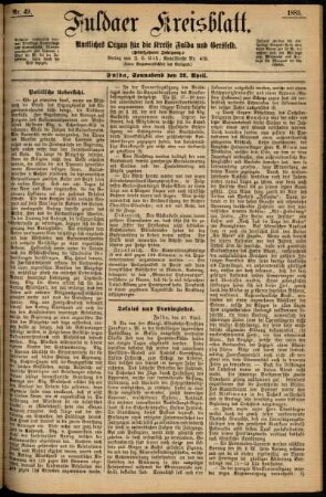 Erste Ausgabe vom Samstag, den 28. April 1883.