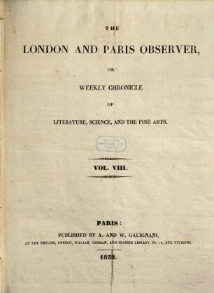 The London and Paris observer : or chronicle of literature, science, and the fine arts. 8. 1832
