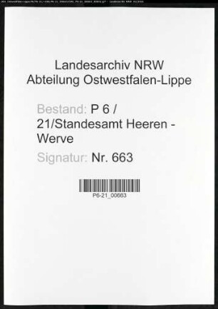 Sterberegister Standesamt Heeren-Werve