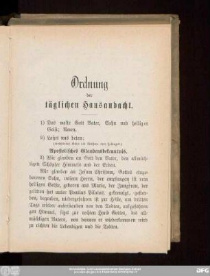 Ordnung der täglichen Hausandacht.