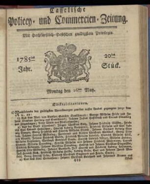 20tes Stueck, Montag den 16ten May. 1785