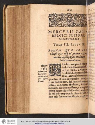 Mercvrii Gallo-Belgici Sleidano Succenturiati, Tomi III. Liber IV. Eorum, Qvae ab Anno Christi 1590. vsg. ad Annum 1593, memoratu digna passim acciderunt, historiam continens