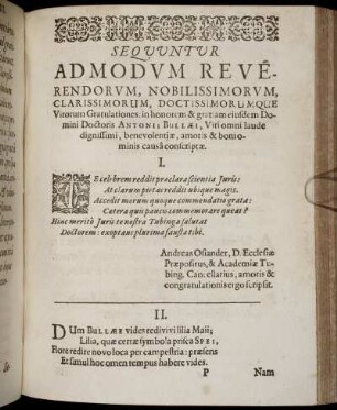 Sequuntur Admodum Reverendorum, Nobilissimorum ... Doctoris Antonii Bullæi, Viri omni laude dignissimi, benevolentiæ, amoris & boniominis causa conscriptæ.