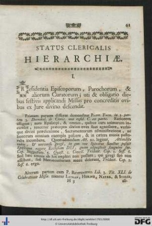 Status Clericalis Hierarchiae.