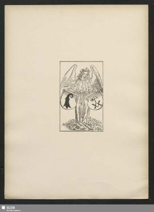 Emblem mit Engel und Wappen
