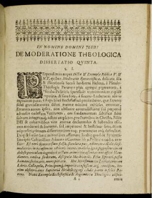 De Moderatione Theologica Dissertatio Quinta.