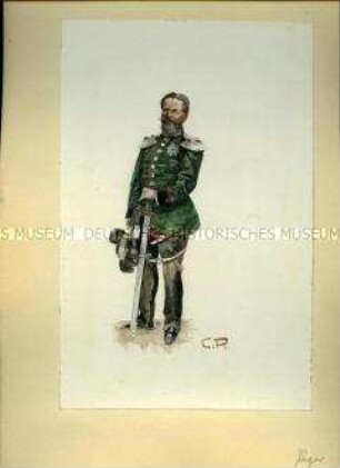 Uniformdarstellung, Offizier des Jäger-Regiments, Sachsen, um 1900.