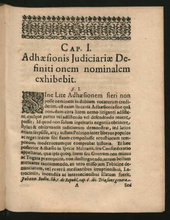Cap. I. Adhaesionis Iudiciarae Definiti onem nominalem exhibebit.