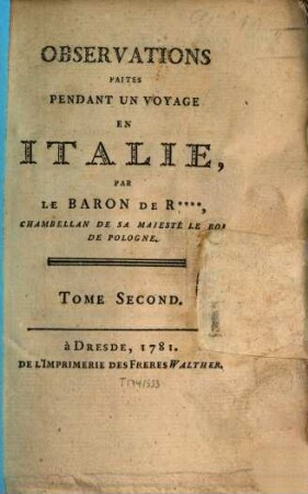 Observations Faites Pendant Un Voyage En Italie, Tome Second
