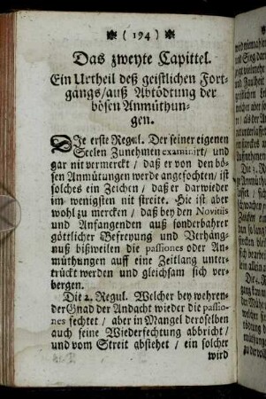 Das zweyte Capittel. Ein Urtheil deß geistlichen Fortgangs/ auß Abtödtung der bösen Anmüthungen