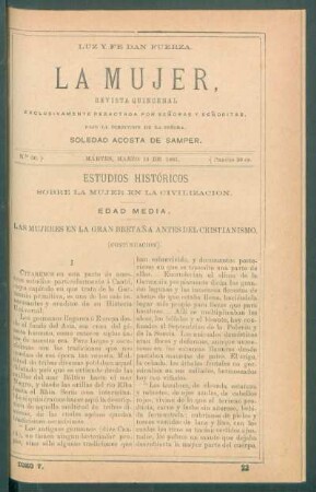 Estudios históricos sobre la mujer en la civilización. (Continuación). : Edad Media. Las mujeres en la Gran Bretaña antes del Cristianismo. [y] Mujeres suecas, noruegas y danesas antes del Cristianismo.